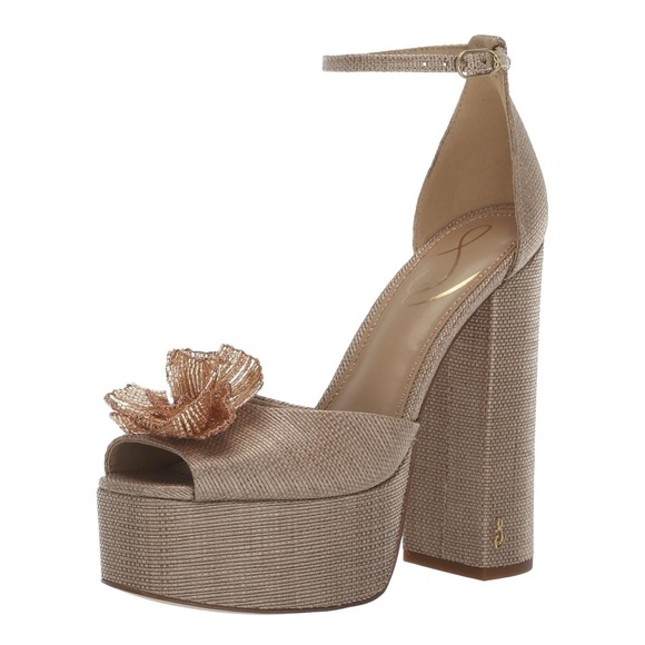Sam Edelman Kori‎ Flora Women's Blush Heeled Sandal 8.5 3D Flower - Picture 1 of 12